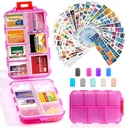 14 Grids Travel Pill Organer Box with 415-Pcs Medicine Name Labels - Pocket Daily Pharmacy Case Container Kit - Travel Holder Dispenser for Fish שמן תוסף לשמן דגים