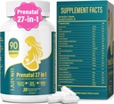 Prenatal Vitamins for Women Postnatal Multivitamin with Folic Acid DHA Choline for Pregnant and Breastfeeding Women Niacinamide Biotin and Minerals 27 in 1 Supplement 90 Capsules-30 Servings