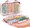 חברת Travel Pill Organer - Moisture Proof Portable Holder עם 7 השוואתיות, קומפקטית תוספת מקרה עבור Purse Essential Medicine Kit pot Travel Pocket Pharmacy with Labels, פינק הוורוד