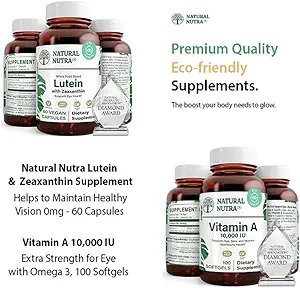 טבעי Nutra Lutein ו Zeaxanthin תוספת Soy חינם, 20 מ"ג - 60 קפסולות ויטמין A 10,000 IU, עוזר לשמור על חזון בריא עם אומגה 3, 100ten Glugels חינם