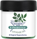Vitanica V-Probiotics - Probiotics for Women - Vaginal Suppositories with Lactobacillus Rhamnosus, Gasseri & More - בריאות נשים - פרו לוגו - 30 Vaginal Suppositories