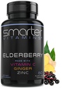 Smarter Elderberry קפסולות + ויטמין C + ג'ינג'ר & Zinc, Herbal Supplement, Powerful Black Elder ברי לחלץ ויטמין Antioxidant, 60 גלולות טבעוניות