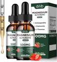 Magnesium Glycinate נוזל טיפות תוספת, עם Magnesium Glycinate 500 מ"ג Ashwagandha, L - Theanine, Chamomile - Support Stress Relief, העצם, השרירים, Mood Strawberry פלבדור 2Packackkackk