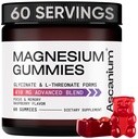 Magnesium Gummies - 410 מ"ג של מגנזיום Elemental Magnesium Glycinate & L-Threonate תוסף מורכב - Magnesium Glycinate חניכיים עבור Calm Mood, שריר ותמיכה לב - Chewable Magnesium 60 PCs