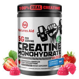 Natures Aid Creatine Monohydrate Gummies (5g) - תמיכה באנרגיה טרום עבודה ושרירים עבור גברים ונשים | Strawberry אלקטרוליטה חניכיים (135)