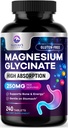 Magnesium Glycinate Chelated for Max Absorption - תומך העצם, השרירים, Nerves & Heart Health, Nature's Sleep and Stress Support, Best Magnesium גלולות for Whole Body Support - 240 טבליות