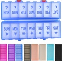Foldable Pill מארגנת 2 פעמים ביום w/Etched Labels - Dual Protection & Portable Weekly AM Pill Box, 7 Day Medicine Container, Big Travel Pill Case for Week Supplement -Clear Blueear Blueear
