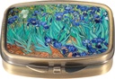 Dinippy Pill Pill Box with Mirror Retro Pocket 2 השוואתי תרופות מקרה ויטמין גלולות מארגנת עבור Pocket Purse ו Travel (A-Van Gogh איריסes)