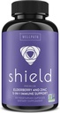 WellPath Shield Elderberry קפסולות - 5-in-1 Immune Support Booster with Zinc, ויטמין C, Echinacea, Bee Propolis - Premium Zinc תוסף - 600 מ"ג Sambucus Black Elder Pillberrys למבוגרים - 60 Ct
