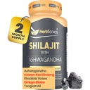 Herbtonics Shilajit עבור גברים ונשים עם Ashwgandha, קוריאני Red גינזנג, Rhodiola Rosea, גינקו בילובה, Tongkat Ali | Fulvic Acid & Trace מינרלים for Stamina & Immunity | 60 כמוסות טבעונית