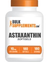 BulkSupplements.com Astaxanthin Softgels - Astaxanthin Supplements, Antioxidant Source - Gluten Free, 1 Softgel לכל משרת (10 מ"ג), 180 הרוזן (Pack of 1)