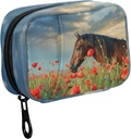Fustylead Mane Horse in Poppy Flower Field ו- Sky Pill Organer Case with Zipper 2 Times A Day for ויטמין ותוסף, 7 Day Travel Organer Medicine Case