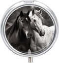 Round Pill Box Portable Pill Case for Pocket Black and White Horses Travel Small Pill Productionser 3 השוואתי Metal Pill Container Container for Medicines Fish Oil Supplements