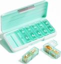 AMPM Pill מארגנת 2 פעמים ביום, 7 Day Pill Box Weekly Pill Organer Travel with Container, Portable Daily Medicine Planner Dispenser Case for ויטמין, שמן דגים, תוספים (Green)