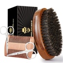 Sosoon Beard Brush for Men, 100% Pure Boar Bristle Beard Brush, Beard Grooming סט כולל Beard Comb, 2 Pcs Mustachesors, ו- Travel Bag Bag