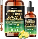 10in1 Magnesium L-Threonate נוזל טיפות עם Magnesium Glycinate, Ashwagandha, ויטמין D3, C, B6 & 4 רכיבים אחרים - 2 Fl Oz - לימון פלמור