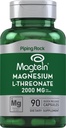 Piping Rock Magnesium L-Threonate קפסולות | 2000mg | 90 Pills | עם Magtein | תוספת לגברים ונשים | Non-GMO, Gluten Free