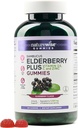 NatureWise Sambucus Elderberry Gummies - Immune Support תוסף לילדים בגילאים 4 ומבוגרים עם ויטמין C, D3, Zinc - Elderberries Equivalent to 3520 מ"ג - טבעוני, Non-GMO - הרוזן 180 [90 יום אספקה]