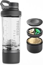 21oz חלבונים Shaker בקבוק עם אבקה אחסון מכיל-Shaker כוסות עבור חלבון שקדס טרום אימון בקבוק Mixer Cup-Gym Sport Water Bottle -Made with Tritan BPA חינם, with Wire Whisk Balls (Black)