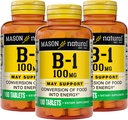 מייסון ויטמין B1 (Thiamin) 100 מ"ג, הסחה בריאה של מזון לאנרגיה, תומך עצבנות ובריאות החיסון, 100 טבליות (Pack of 3)