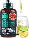 נוזל Marine Collagen Peptides תוספי - 1000mg hydrolyzed Collagen עם Hyaluronic Acid 10 מ"ג - שיער עור וציפור ויטמינים - לימון טבעי פלאמור, 2oz נוזל