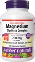 Webber Naturals Magnesium Glycinate Complex 200 מ"ג, 120 קפסולות צמחוניות, High Absorption פורמולה, תומך עצמות, לב, שרירים ועצבנים, יום אחד, טבעוני, תווית חדשה!