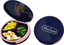 Serfeymi Small Pill Box - 3 השוואתיות Portable Pill Box for Purse Pocket, Compact Mini Travel Pill Case - מתאים לרפואה, ויטמין, שמן דגים, תוספים - Dark Blue(Log)