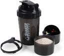 Shaker Bottle - חלבון Shaker Cup עם השוואת אחסון - Leak-הוכחה Workout Shake Bottles with Mixer for Smoothing Mixing 500ML/16oz (PURE BLACK)