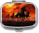 Horses Red Glowing Clouds Square Pill Box, 2 השוואתי מדפסת גלולות Pocket Box for Pocket Or Purse Portable Mini Travel Medicine Tablet ויטמין Holder