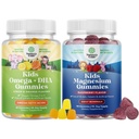Bundle של אומגה DHA חניכיים לילדים - Fatty Acids אומגה 3 6 9 עם ויטמין C עבור המוח, Immunity & Vision ו Kids Magnesium Gummies - Mag Citrate for Nerve Health השרירים & בריאות הלב