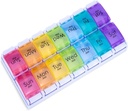 7 ימים AM PM גלולות מארגנת, Moisture-Proof עיצוב והשוואות גדולות כדי להחזיק ויטמינים, שמן Fish, Supplements, כדור שבועי / Cases, Daily Medicine Dispenser (14 השוואתיים No אזעקה)