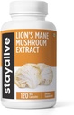 STAY ALIVE Lions Mane תוספת קפסולות 1000 מ"ג, 30:1 לחלץ w/Betata Glucans, 100% פרי הגוף, אבקת אריות טהור עבור גברים ונשים, 120 גלולות, non-GMO & Gluten-Free Mushroom
