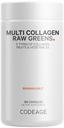 Codeage Multi Collagen חלבונים + אורגני Raw Greens Superfood כמוסות תוספי, 21 פירות & Veggies, Grass-Fed hydrolyzed Collagen פפtides, 5 סוגים של כל אחד, Count 180