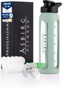 24 oz Glass חלבונים Shakerבק - BPA-Free, Leakהוכחה Lid, Stainless Steel Mixing Ball & Silicone-התעמלות Shaker for Smoothies, Shakes & Pre-Workout - Pastel Green Mix
