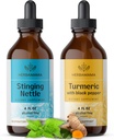 HerBAMAMA Herbal Liquid טיפות Kit - Bundle של Sting Nettle & Turmeric Curcumin Tincture 4 oz - טבעוני, non-GMO, Sugar & אלכוהול חינם - 2 Pack