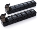 2 Packs Small Weekly Pill מארגנת,Pocket Daily Pill Box for Pills/Vitamin/Fish Oil/Supplements (Black)