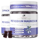 2 Pack Potassium Magnesium Gummies, Sugar-Free Potassium Gummies עם Magnesium Glycinate 500 מ"ג Chewable Magnesium Potassium תוספי עם Calcium, Zinc, ויטמין עבור Cramps & שריר
