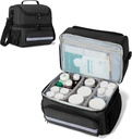 CURMIO Medicine Storage Bag, Double Layers Pill Bottle Organer with Inner Dividers for Medicine, ויטמינים, בקבוקי Prescription, מטענים רפואיים, שחור (עיצוב פלילי)