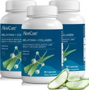 AloeCure Natural Melatonin + Collagen עם אורגני Aloe Vera - תוסף שינה טבעי עבור לילות מנוחה - תרכובת Collagen לחוזק משותף, Skin Odyssey, Hair & Nail growth, 30 קפסולות