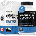 ReNEW ACTIVES Magnesium Glycinate 400MG לכל 2 קפסולות טהור מגנזיום ביסגלינאטה עבור טיפת גוף מלא, שינה, שרירים, עצמות ואנרגיה - אלקטרוליטזון - מיוצר בקנדה -120 קפסולות