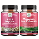 Bundle של תמיכה ב- PMS ו Saw Palmetto לנשים - DIM, Chasteberry, Black Cohosh & Ashwagandha לתקופה Cramps, Bloating, Mood Swing ו- Saw Palmetto לחלץ עם Maca Root & Biotin עבור נשירת שיער