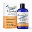 HoneyCombs ויטמין B Complex Drops - תוספת נוזלית עם ויטמין B1, B2, B3, B5, B6, B7, B12 & ויטמין C - Super B Complex ויטמינים - ויטמין נוזלי ללא אלכוהול, 16 Fl Oz.