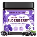 Llama Naturals Elderberry Gummies למבוגרים, טבעוני, אורגני תמיכה תוספת עם ויטמין C ו Zinc, Real פירות Gummy ויטמינים עבור Immunity, Chewable, No added Sugar Cane, 90 Ct