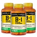 MASON NATURAL ויטמין B1 Thiamine 250 מ"ג, 300, יום אספקה, תוספת תזונתית לתמיכה ברמת אנרגיה טבעית, 100 טבליות (Pack of 3)