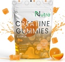 Creatine Monohydrate Gummies - 5g ללעוס monohydrate חניכיים עבור גברים ונשים - הגדלת כוח, שריר בונה - Boosts אנרגיה & Focus - קלוריות נמוכה, טבעוני וגלוטן חינם | ספירת 90 Citrus