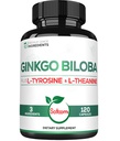 1000 מ"ג גינקו Bilobas עם L-Tyrosine, L-theanine - 120 קפסולות עבור אספקת 2-Month - תמיכה פוקוס, Mermory Function, Brain Health & Vision Quality