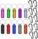 Small Portable Pill Case with Keychain, (10 Pack + 10 Carbiner קליפים) מחסנית גלולות עמידים למים של Metal Mini Box Pocket Drug Storageer for Outside Camping Travel