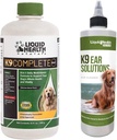LIQUIDHEALTH חיות K9 השלם 8-in-1 Multivitamin עבור All Dogs & Puppies & K9 Ear Wash Solutions - Pet Health Bundle עבור תמיכה משותפת & Immune, טיפול לניקוי כלבים - מיוצר בארה"ב
