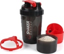 Shakerבק,16oz חלבונים Shaker בקבוק עם Mixing Ball, 3 ב 1 Leak-הוכחה GYM שקד עם אבקת אחסון ו- Pill Tray, אידיאלי עבור Workout, BPA חינם (אדום)