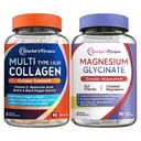 המתכון של הדוקטור Multi Collagen Complex & Magnesium Glycinate Bundle, Whole Body Rejuvenation, להירגע & הקלה, קפסולות קולגן 90 ct & Magnesium קפסולות 90 ct